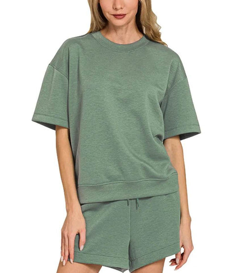 Zenana Scuba Short Sleeve Top & Shorts Set - ELY VESSA LLC