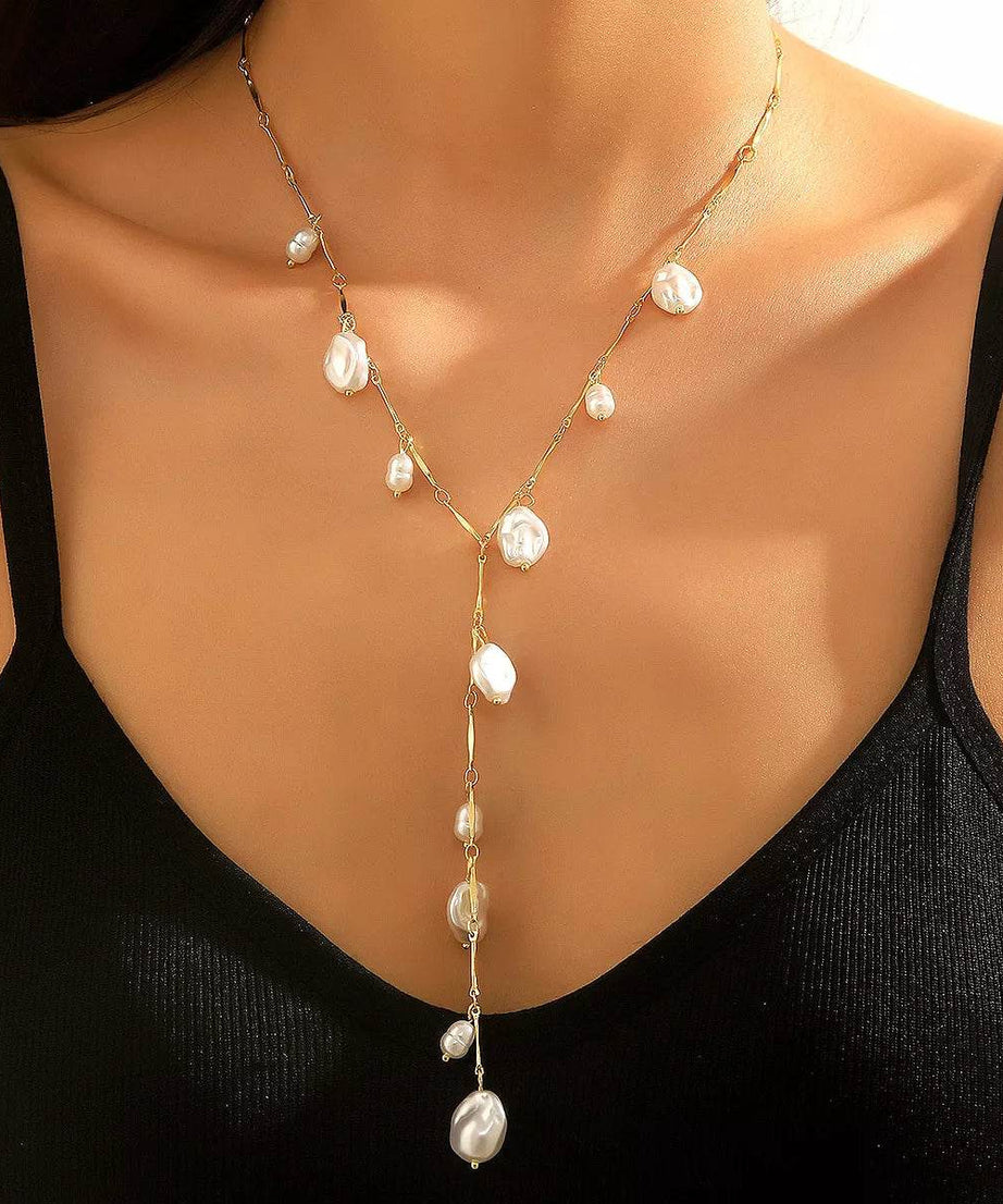 18K Gold-Plated Pearl Necklace - ELY VESSA LLC
