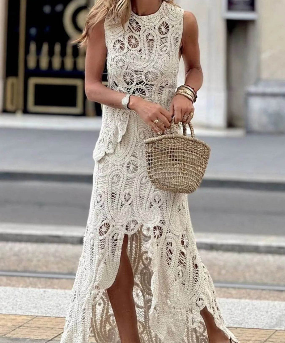Crochet Sleeveless Tank and Skirt Set - ELY VESSA LLC