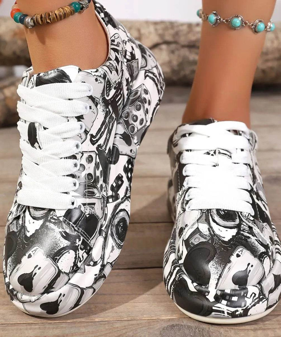 Abstract Print Lace Up Sneakers - ELY VESSA LLC