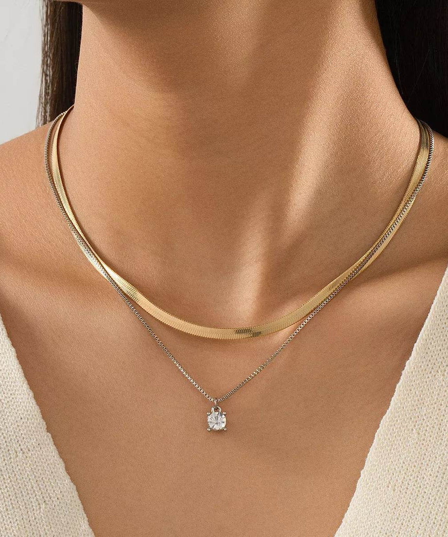 2 Piece Minimalist Design Chain Pendant Necklace - ELY VESSA LLC