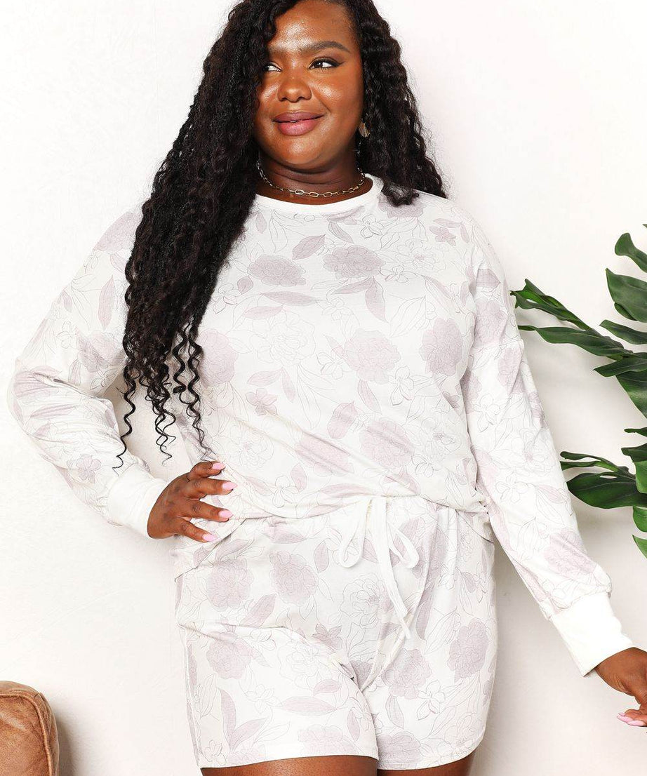 Double Take Floral Long Sleeve Top and Shorts Loungewear Set - ELY VESSA LLC