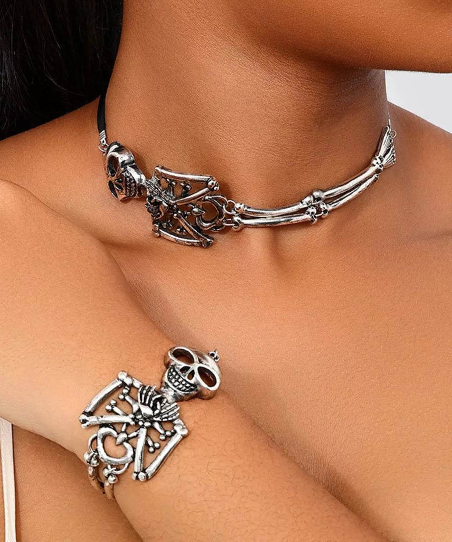 Alloy Skull Necklace and Bracelet Jewelry Set - ELY VESSA LLC