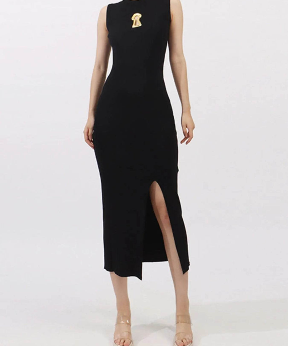 Slit Round Neck Sleeveless Dress - ELY VESSA LLC
