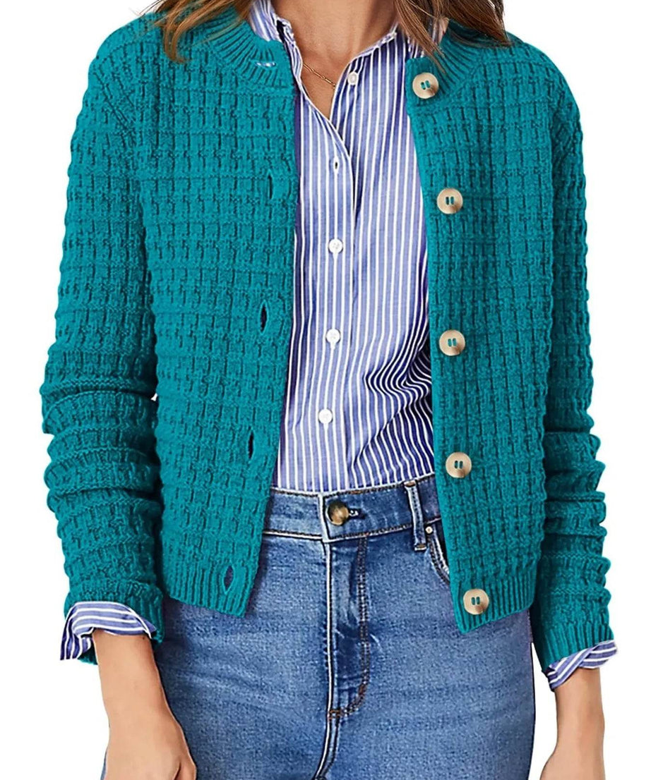 Textured Knit Button-Front Cardigan - ELY VESSA LLC