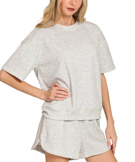 Zenana Scuba Short Sleeve Top & Shorts Set - ELY VESSA LLC