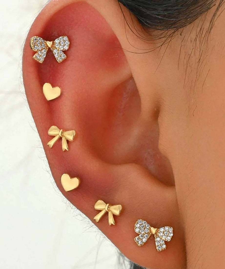 6 Piece Bow Heart Stud Earrings Set - ELY VESSA LLC