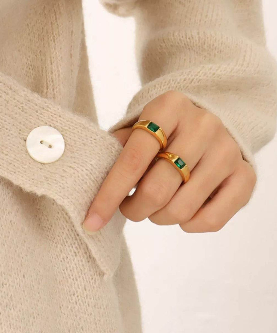 18K Gold-Plated Titanium Steel Zircon Ring - ELY VESSA LLC