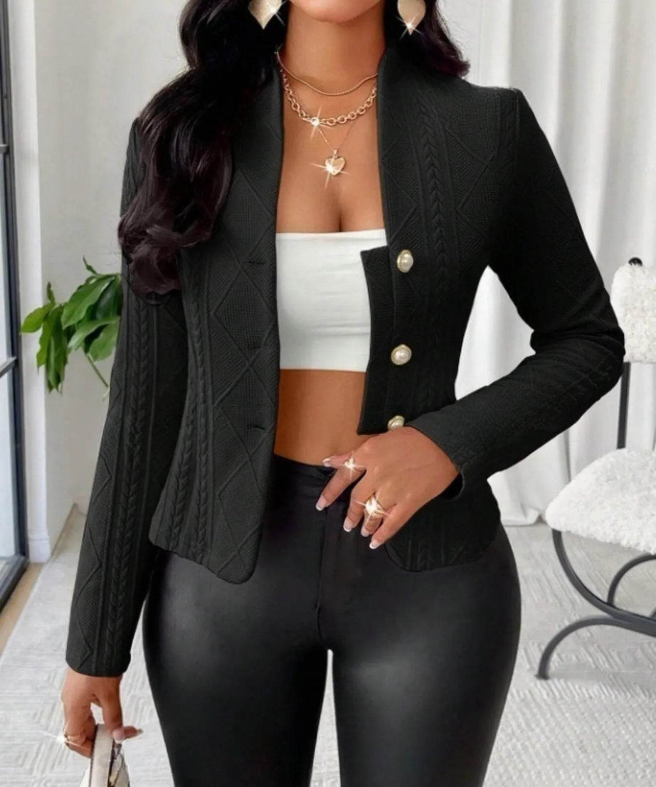 Textured Button Up Long Sleeve Jacket - ELY VESSA LLC