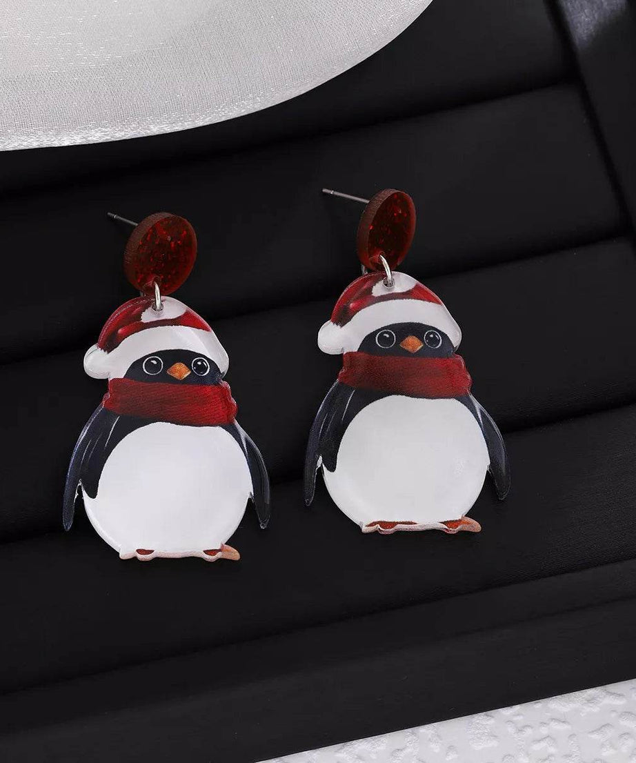 Christmas Penguin Santa Hat Holiday Earrings - ELY VESSA LLC