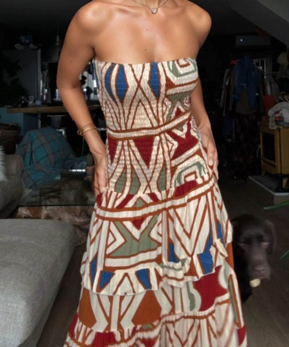 Smocked Printed Tube Dress - ELY VESSA LLC