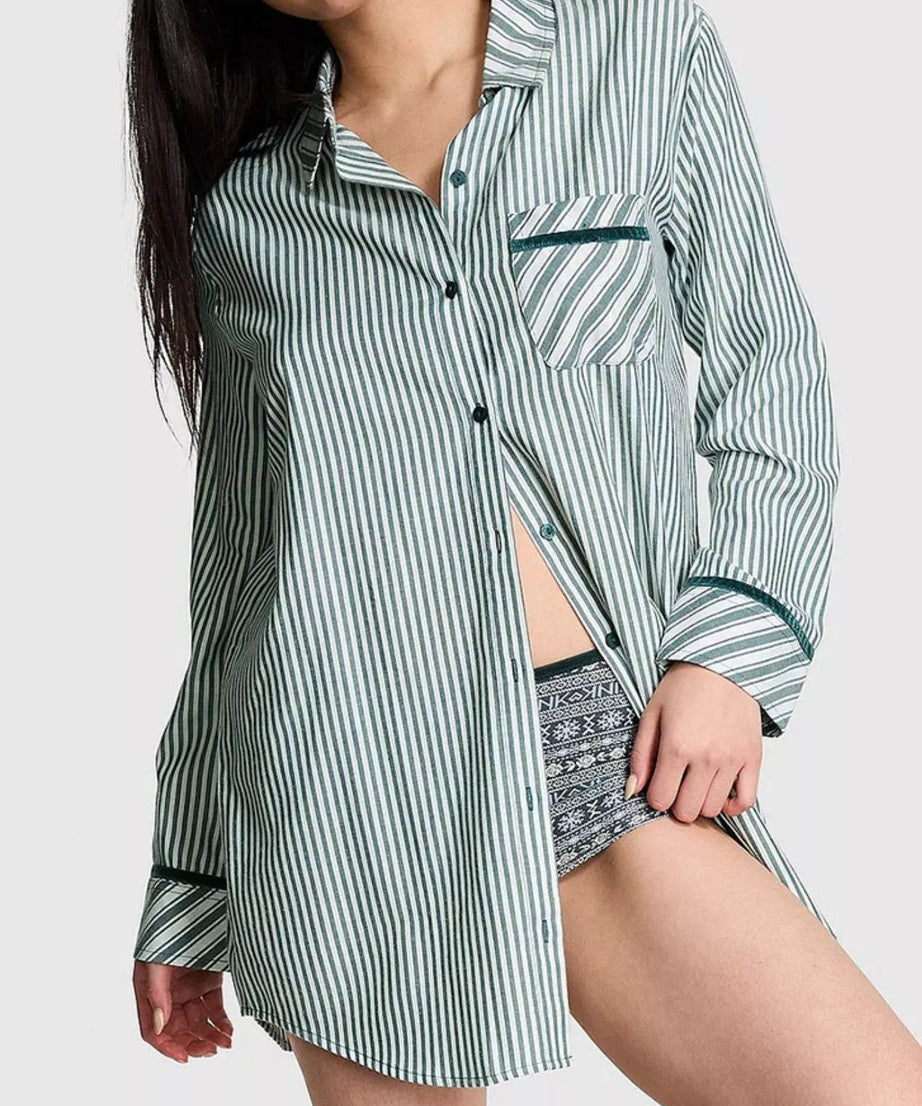 Striped Long Sleeve Button-Up Shirt - ELY VESSA LLC