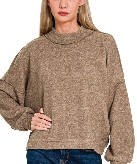 Zenana Brushed Melange Hacci Cropped Sweater - ELY VESSA LLC