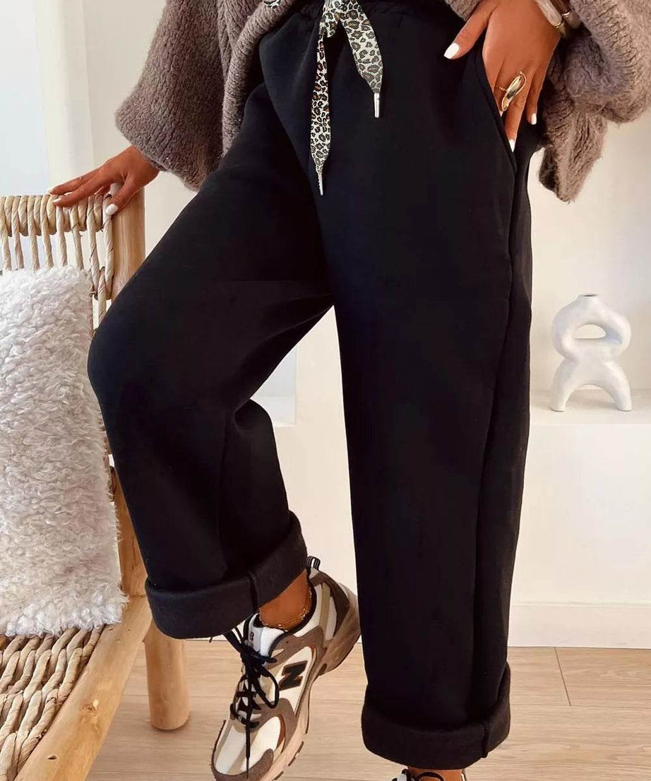 High-Waisted Straight Pants with Drawstring - ELY VESSA LLC