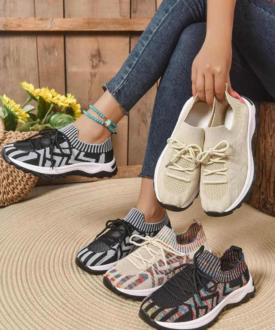 Mesh Knit Lace Up Athletic - ELY VESSA LLC