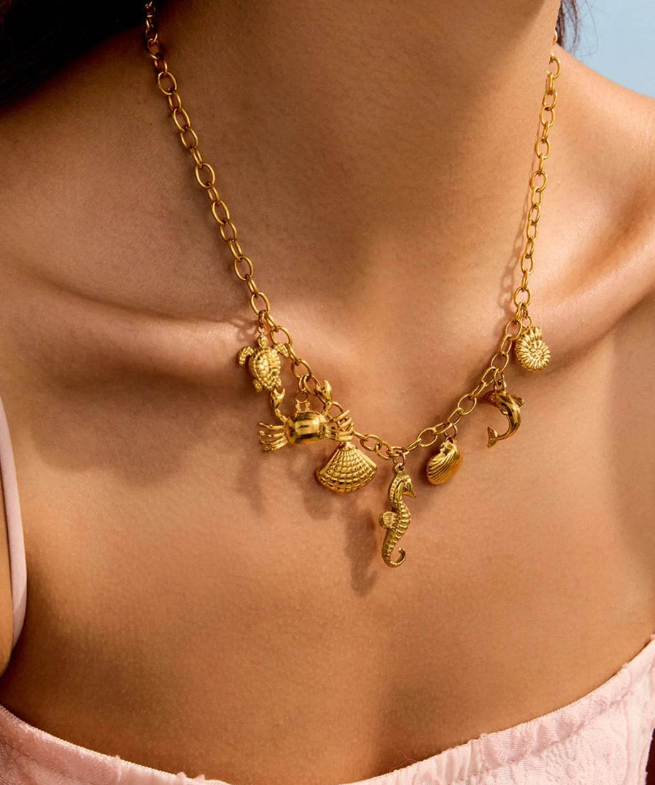 18K Gold-Plated Stainless Steel Ocean Theme Necklace - ELY VESSA LLC