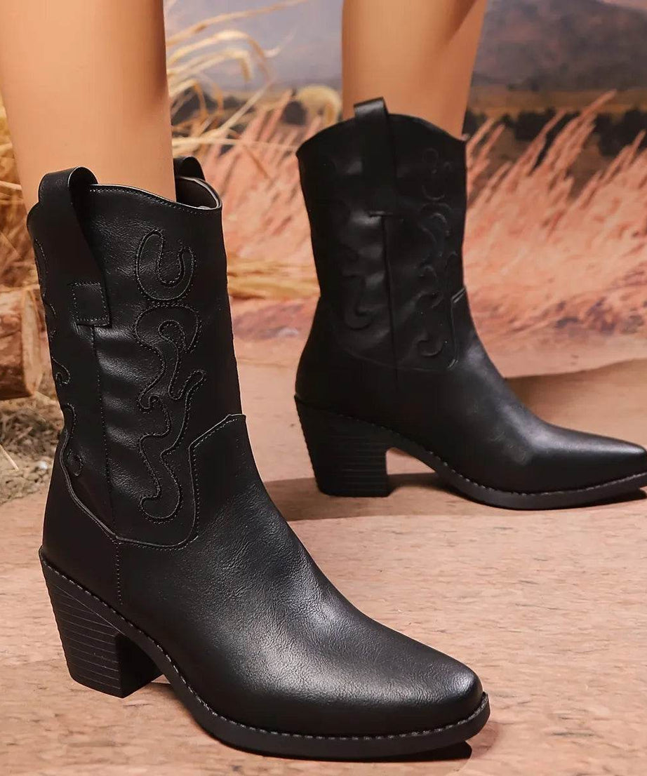 Point Toe Block Heels Boots - ELY VESSA LLC