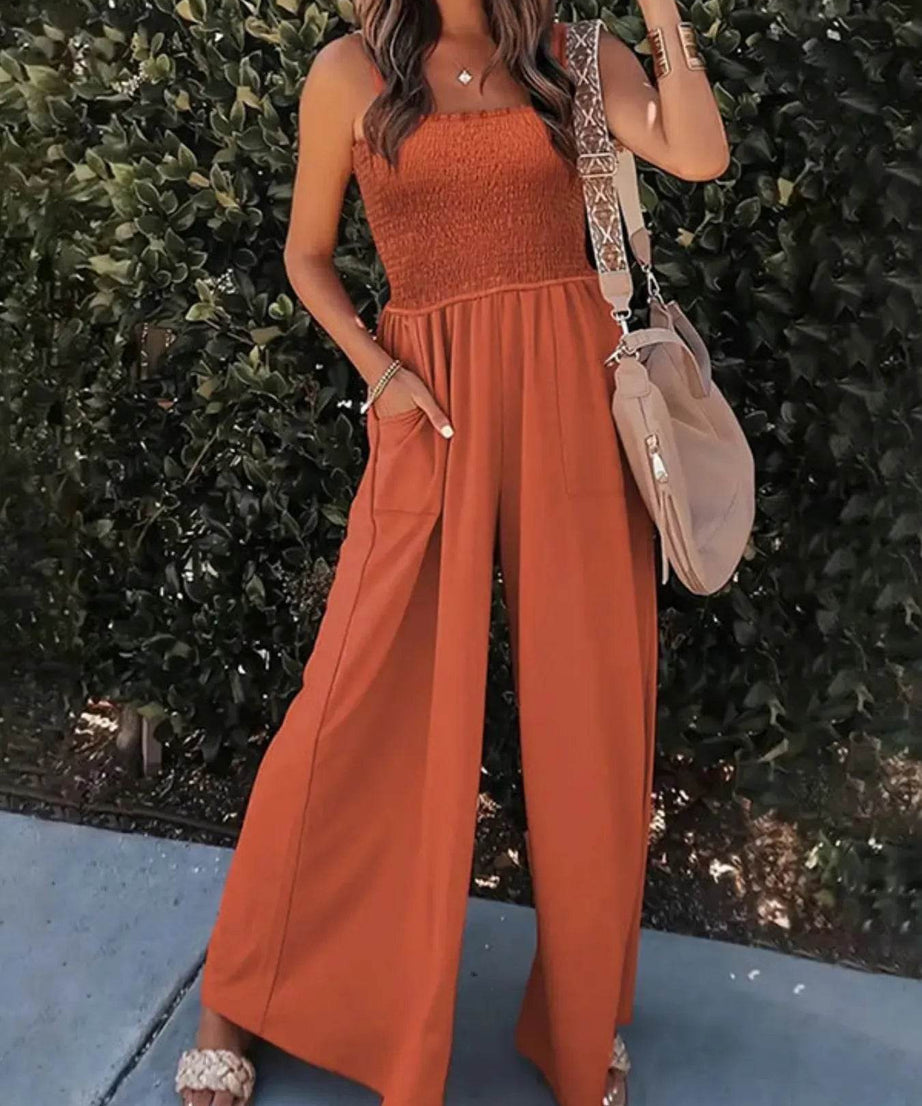 Smocked Wide Leg Jumpsuit - ELY VESSA LLC