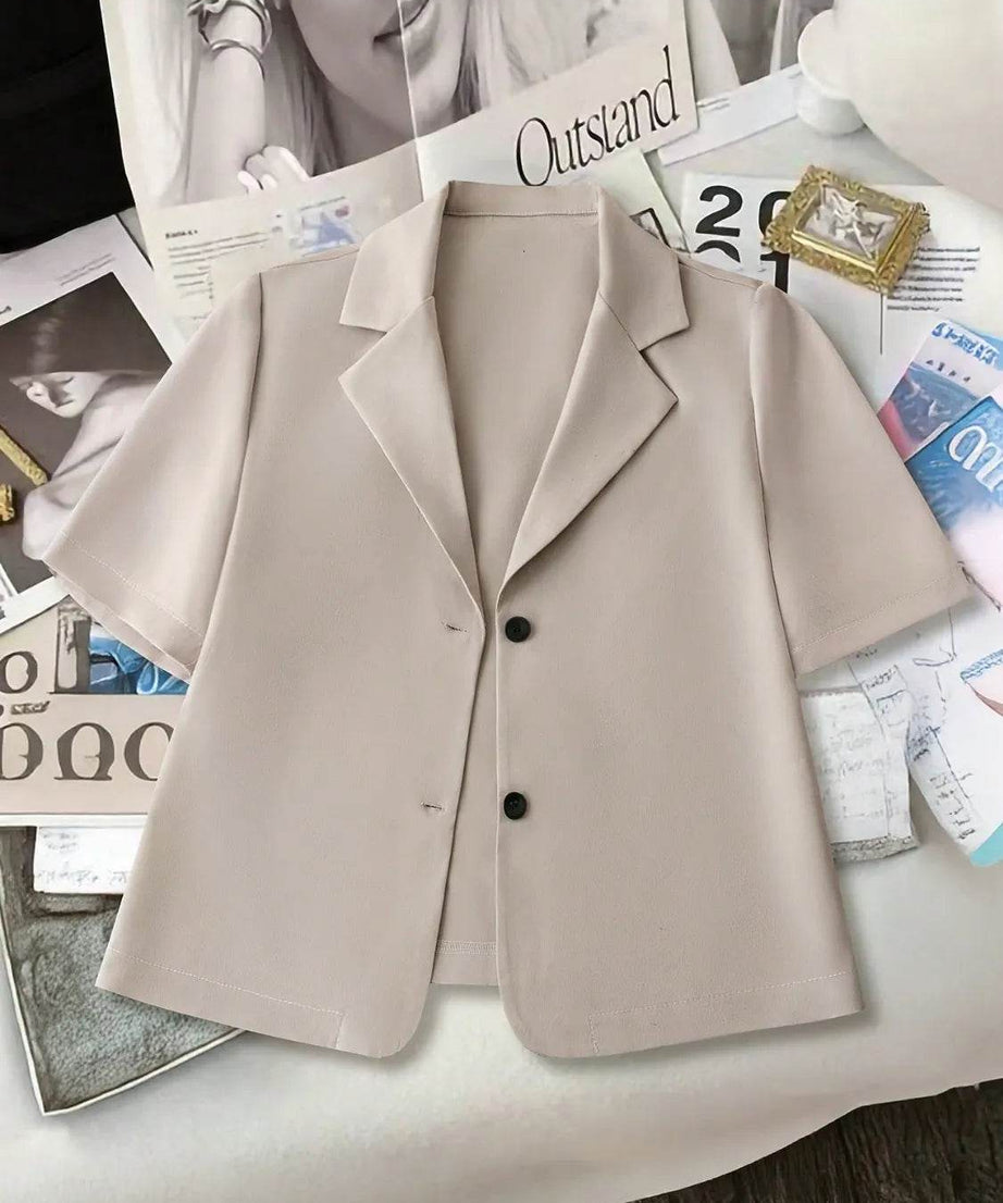 Short Sleeve Lapel Collar Solid Blazer - ELY VESSA LLC