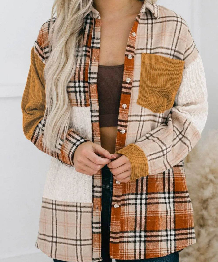 Plaid Button Up Long Sleeve Shacket - ELY VESSA LLC