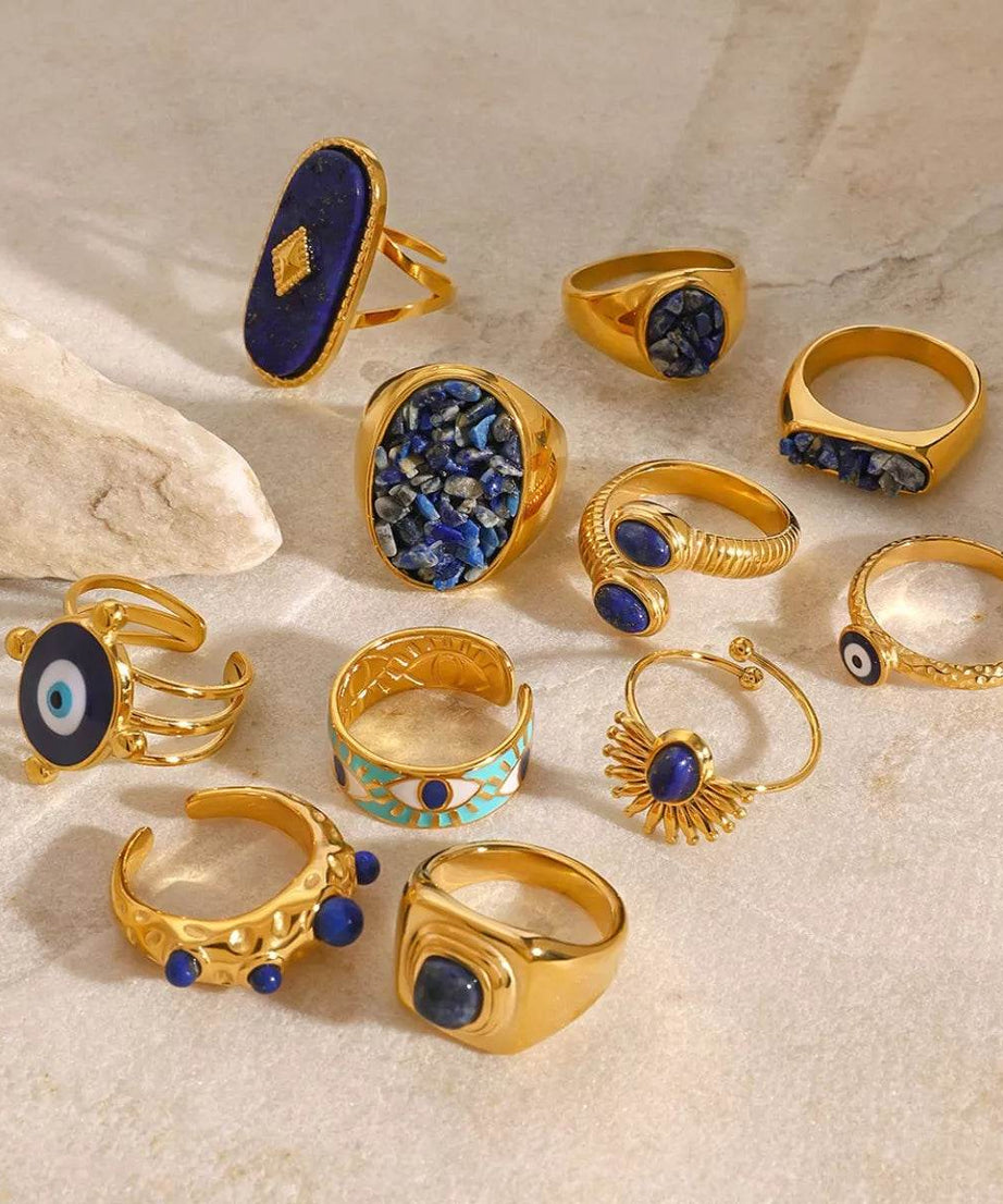 18K Gold-Plated Natural Stone Ring - ELY VESSA LLC