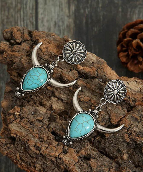 Artificial Turquoise Alloy Cow Head Earrings - ELY VESSA LLC