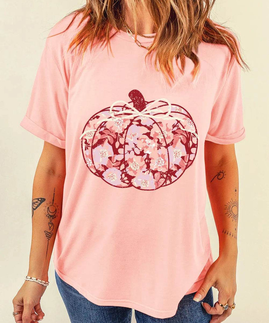 Pumpkin Graphic Round Neck Long Sleeve T-Shirt - ELY VESSA LLC