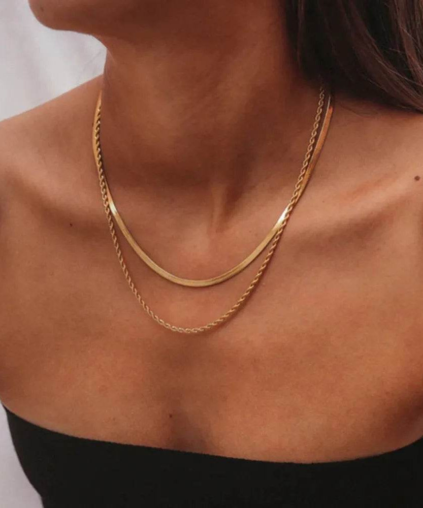 18K Gold-Plated Double-Layered Necklace - ELY VESSA LLC
