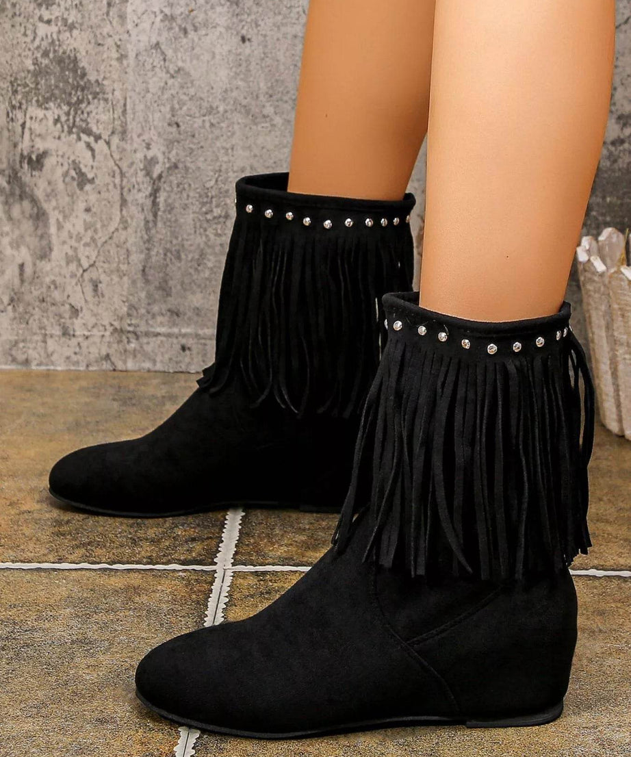 Fringe Boots with Studded Details - ELY VESSA LLC