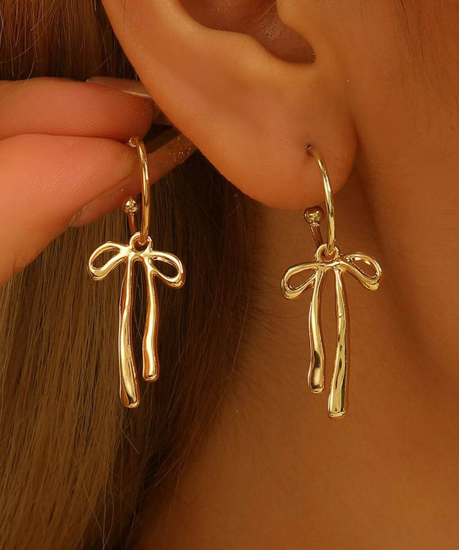 18K Gold-Plated Bow Tie Drop Earrings - ELY VESSA LLC