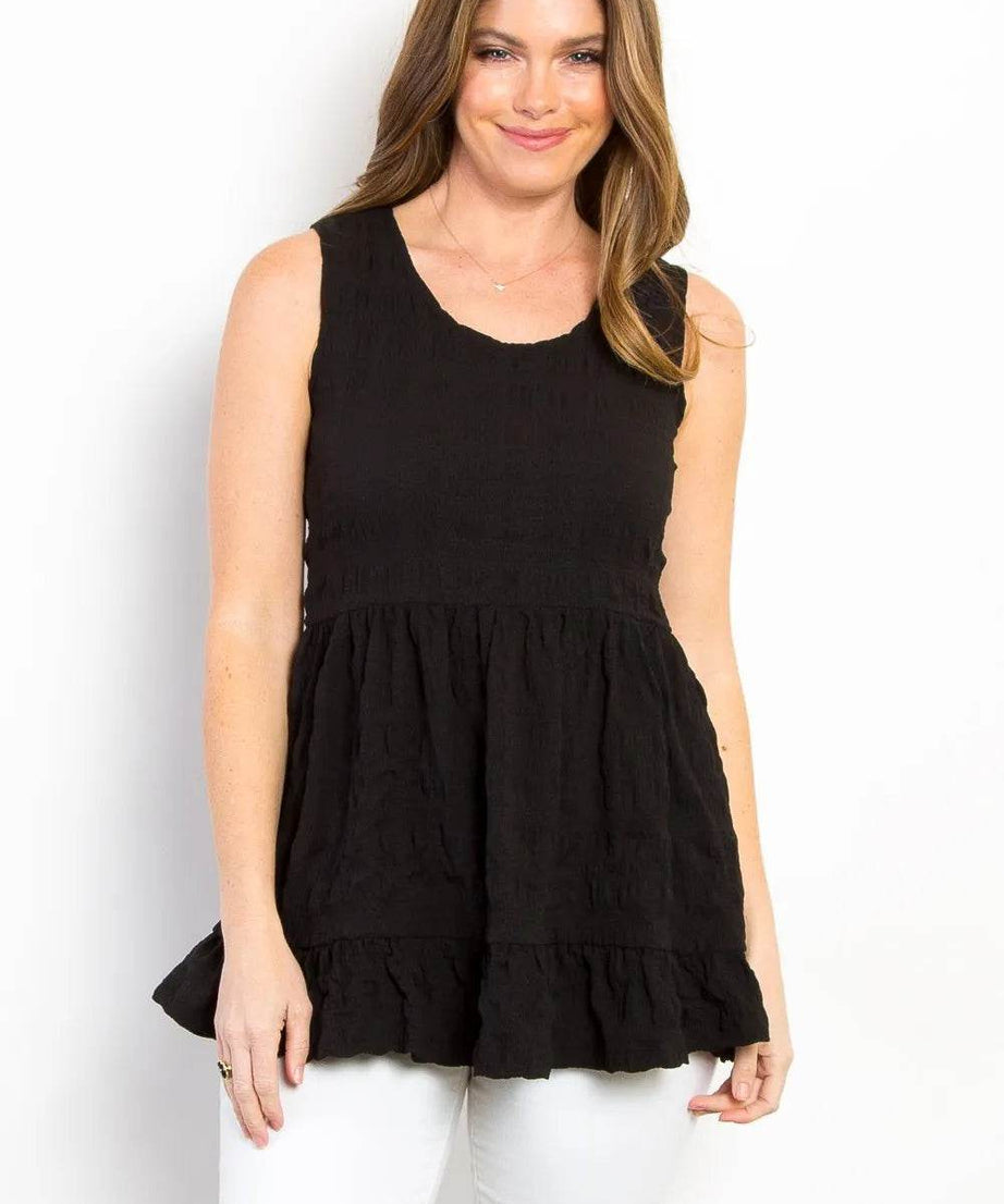Be Stage Ruffled Sleeveless Babydoll Top - ELY VESSA LLC
