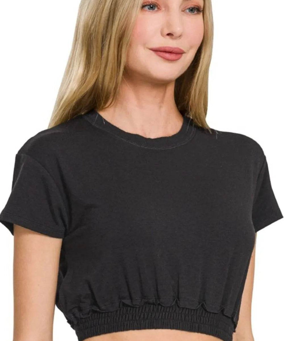 Zenana Elastic Hem Crop Top - ELY VESSA LLC