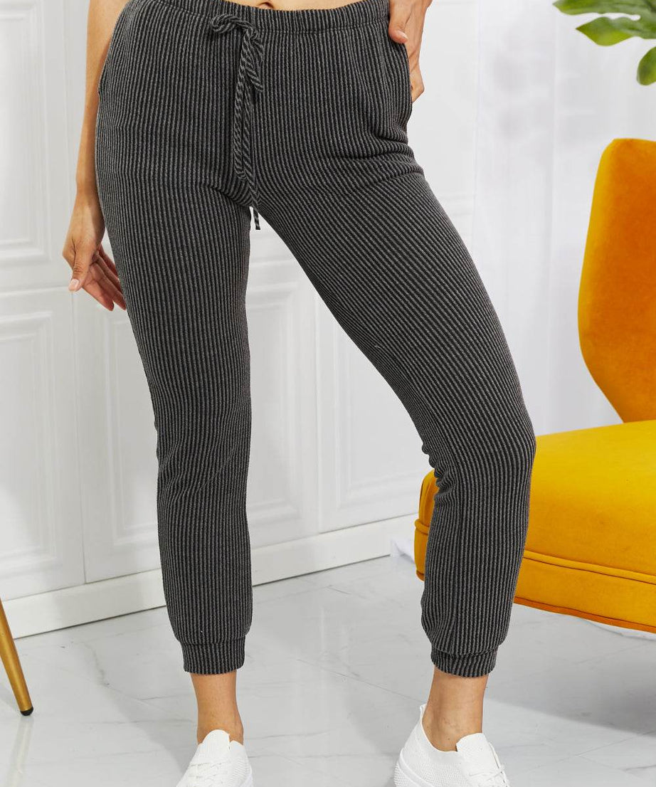 Blumin Apparel Full Size Easy Living Ribbed Joggers - ELY VESSA LLC