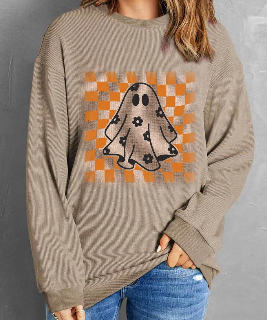 Ghost Round Neck Long Sleeve Sweatshirt - ELY VESSA LLC