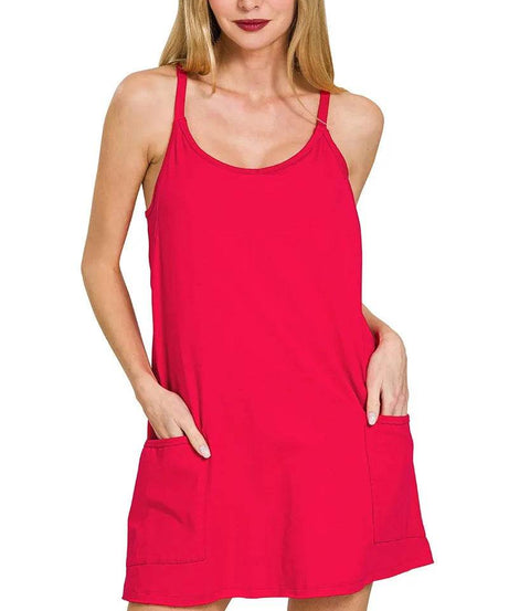 Zenana Cami Mini Dress with Built-in Romper Liner - ELY VESSA LLC