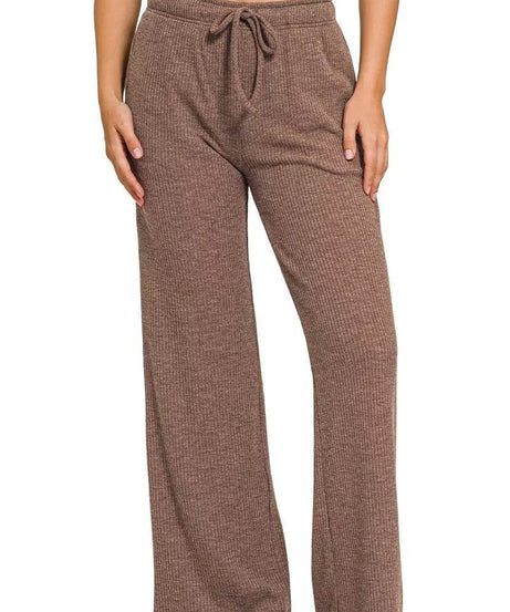 Zenana Ribbed Drawstring Lounge Pants - ELY VESSA LLC