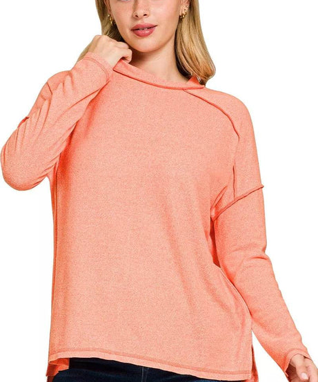 Zenana Full Size Melange Hacci Exposed Seam Hi-low Tee Plus Size - ELY VESSA LLC