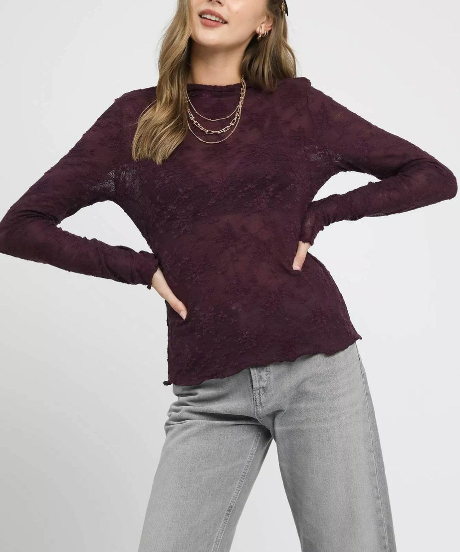Umgee Lace Sheer Long Sleeve Top - ELY VESSA LLC