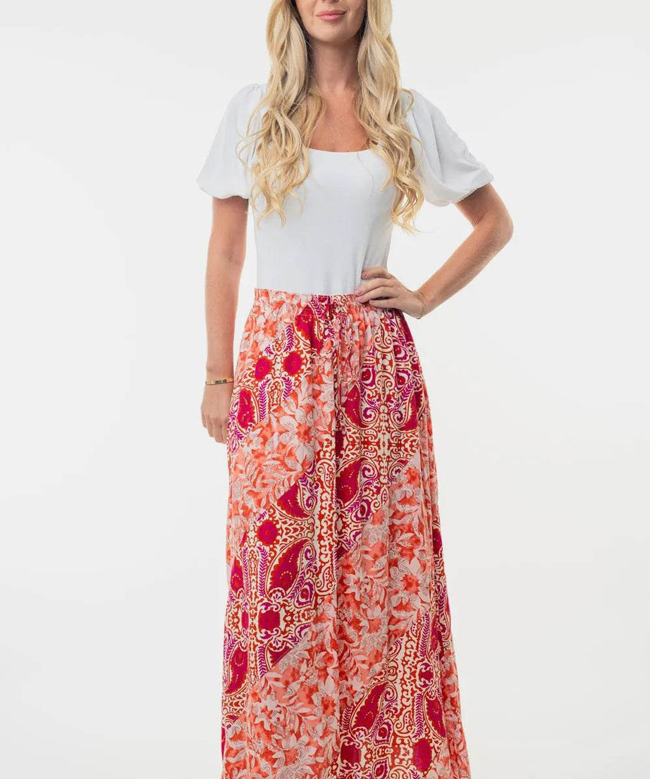 White Birch Full Size High Waisted Floral Woven Skirt - ELY VESSA LLC