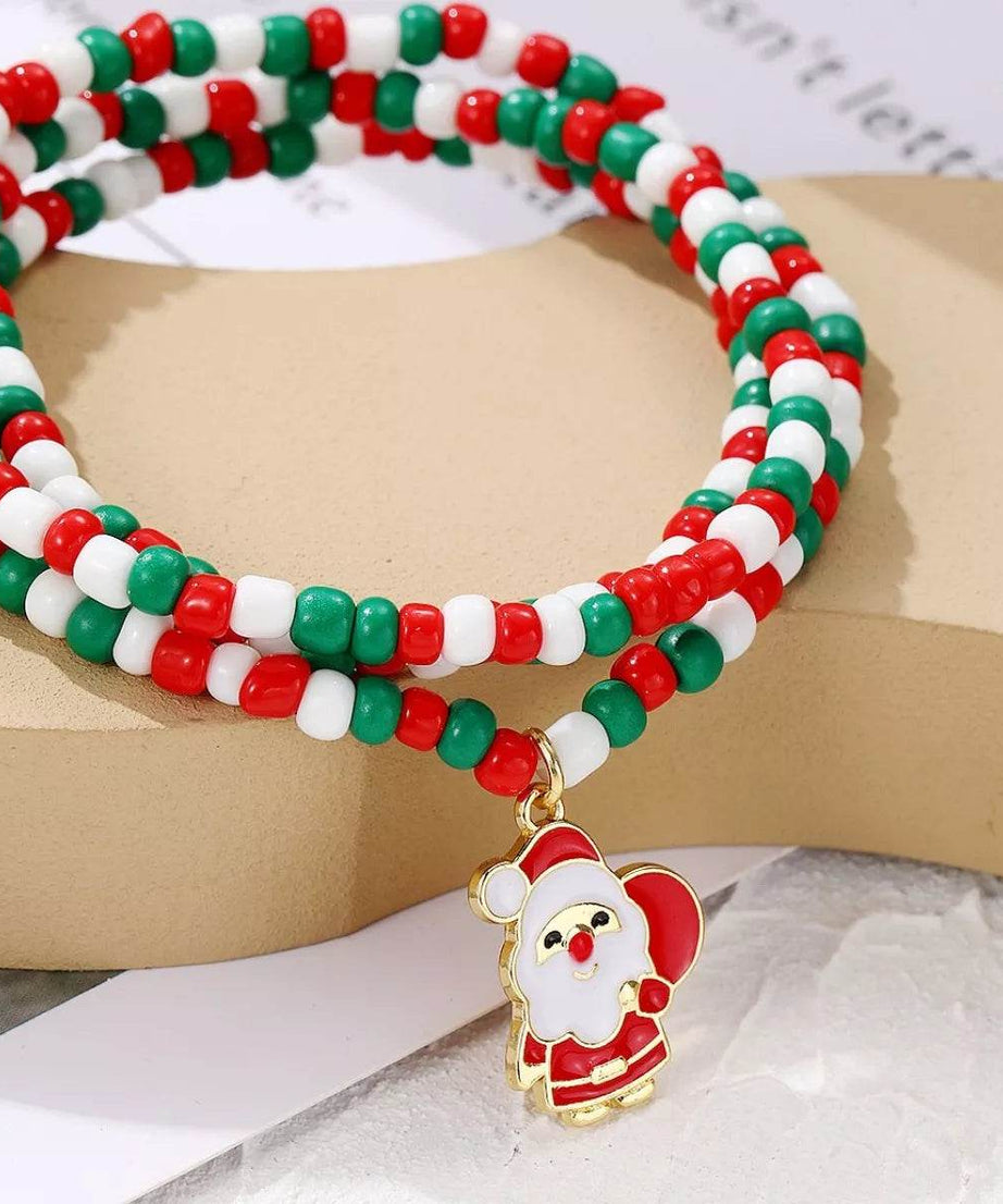 Christmas Beaded Necklace with Santa Charm - ELY VESSA LLC