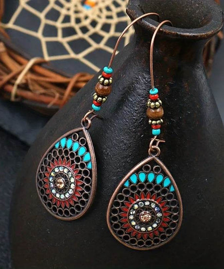 Alloy Oil Drip Beaded Teardrop Earrings - ELY VESSA LLC