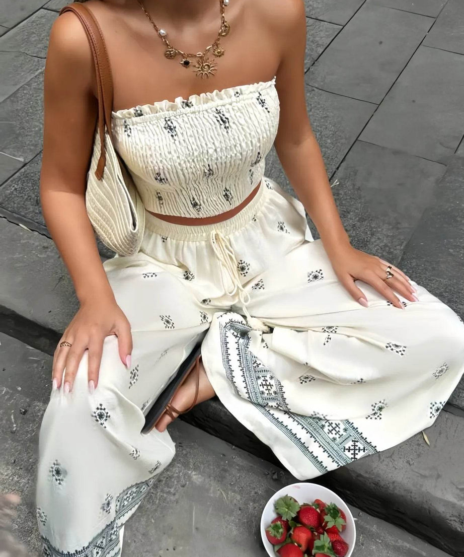 Smocked Tube Top and Pants Set - ELY VESSA LLC
