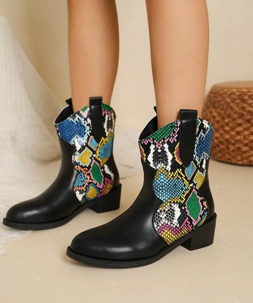 PU Leather Color Block Boots - ELY VESSA LLC