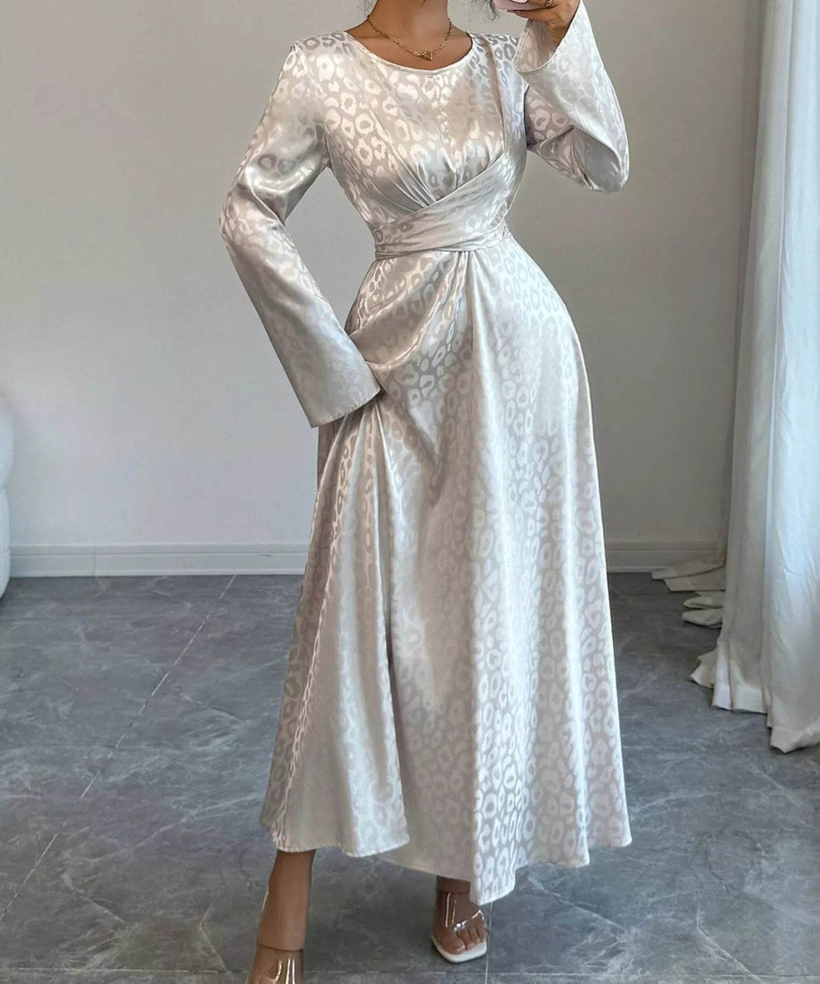 Leopard Long Sleeve Tie Back Maxi Dress - ELY VESSA LLC