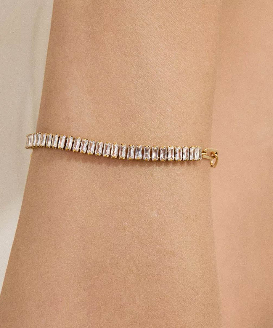 18K Gold-Plated Stainless Steel Rhinestone Chain Bracelet - ELY VESSA LLC