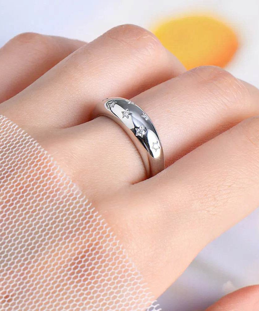 925 Sterling Silver Inlaid Moissanite Star Ring - ELY VESSA LLC