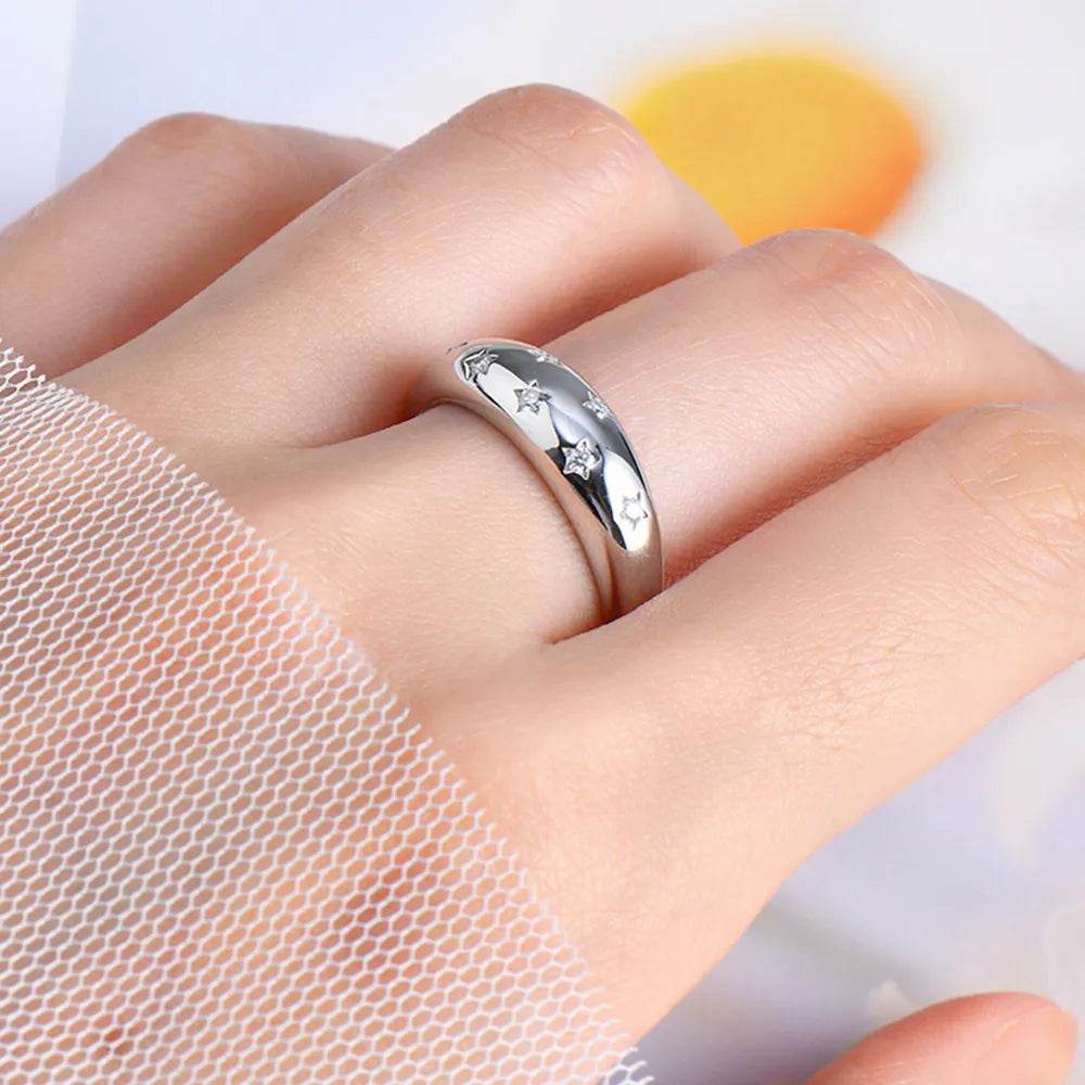 925 Sterling Silver Inlaid Moissanite Star Ring - ELY VESSA LLC
