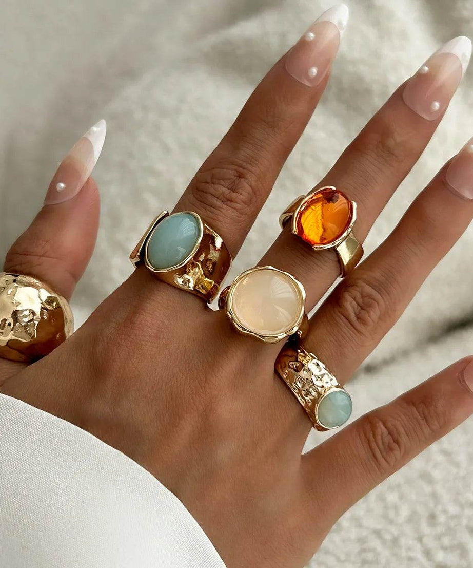 5-Piece 18K Gold-Plated Acrylic Stainless Steel Ring - ELY VESSA LLC