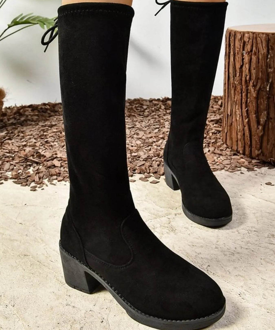 Round Toe Block Heels Boots - ELY VESSA LLC