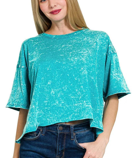 Zenana Acid Crinkle-Washed Oversized T-Shirt - ELY VESSA LLC